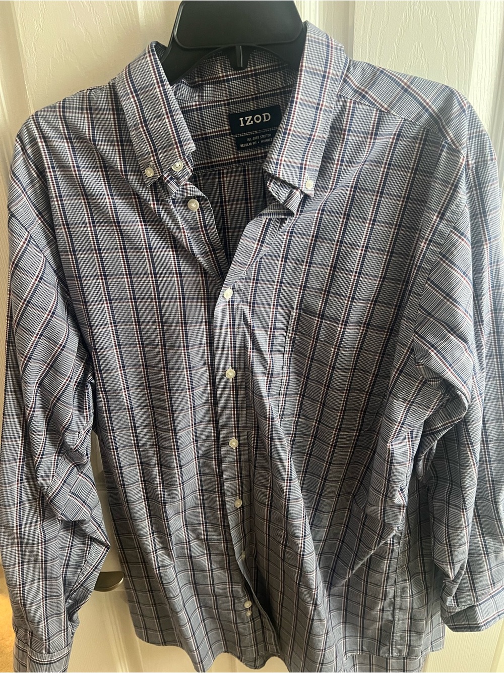 Izod Men’s Navy and White Plaid Button-Down Shirt